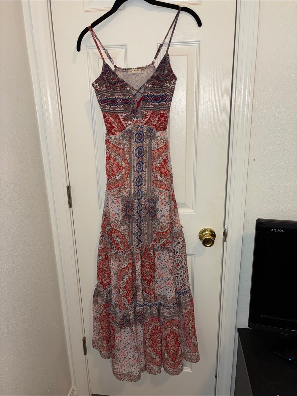 living doll Red and Blue Paisley Maxi Dress - Spaghetti Straps
